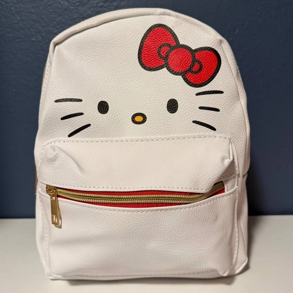 Hello Kitty White and Red Kids Backpack 10” Tall 8” Wide Faux Leather